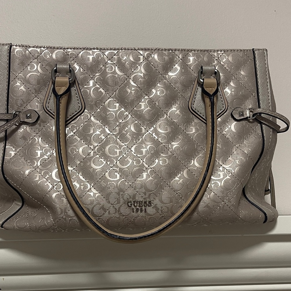 Guess by Marciano Quilted Metallic Tote with Cream Handles